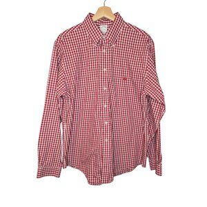 Brooks Brothers Red Plaid Long Sleeve Pig Logo Shirt Supima Men's Size Large